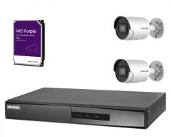 Hikvision 2 kamerás IP kamerarendszer 4MP Acusense kültéri csőkamerával