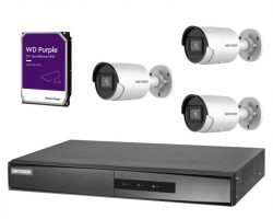Hikvision 3 kamerás IP kamerarendszer 4MP Acusense kültéri csőkamerával