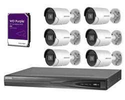 Hikvision 6 kamerás IP kamerarendszer 4MP Acusense kültéri csőkamerával